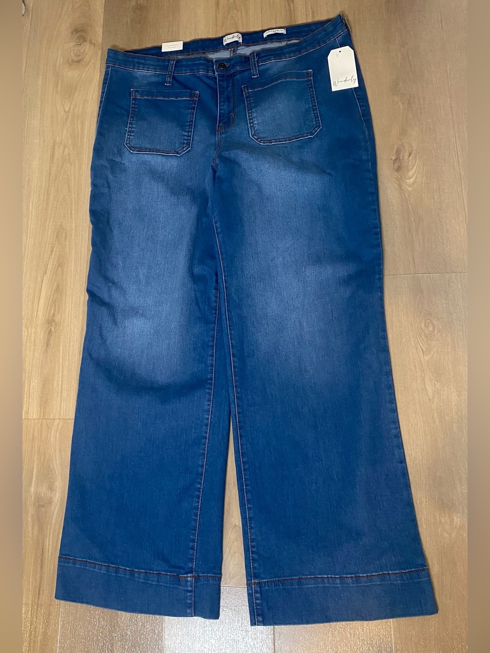 Wonderly High-Rise Wide-Leg Jeans Deep Blue Wash Patch Pocket Size 18W